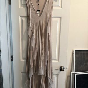 BCBGMaxAzria Taupe High-Low Layered V-Neck Dress